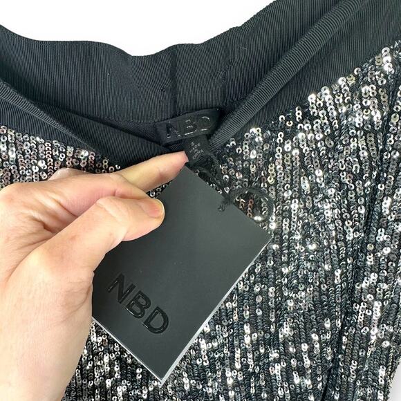 NBD x Revolve NWT Saturday Love Silver Sequin Ultra High Waist Holiday Pants - Picture 8 of 10
